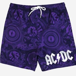 AC/DC Men’s Elastic Waist Printed Swim Shorts – Small – Dark Purple